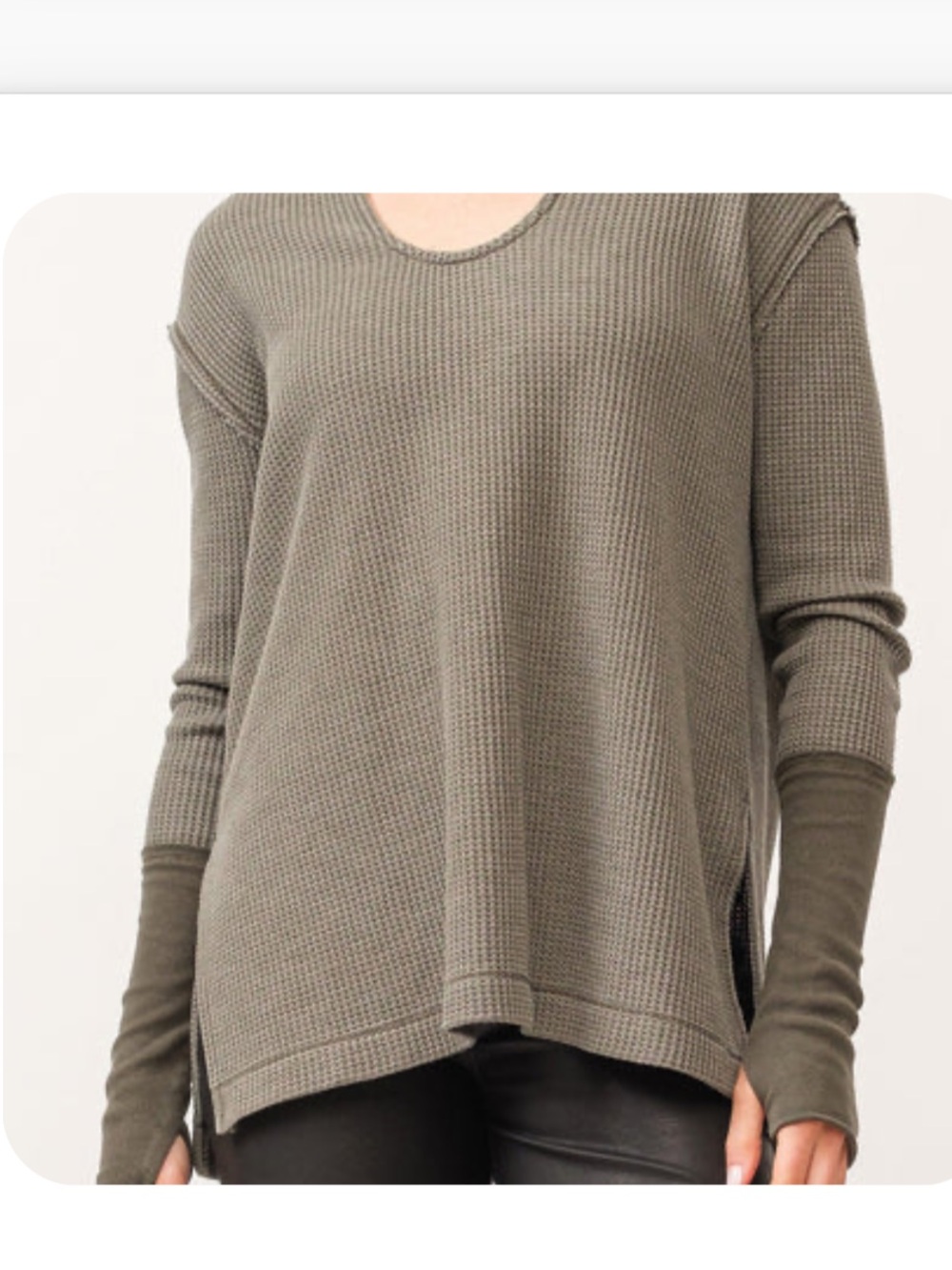 Dear John Olive Waffle-Knit Scoop Neck Sweater